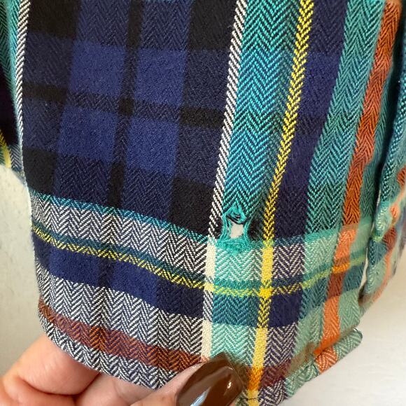 J Crew Men's Sporting Blue Green Flannel Button Down Size L - Picture 3 of 7